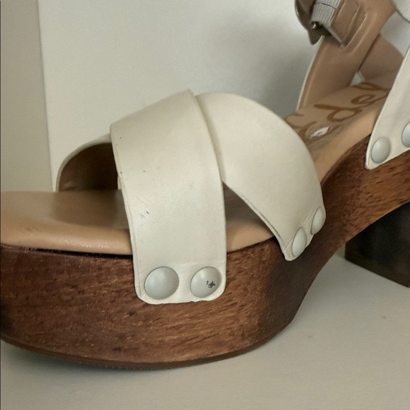 Sam Edelman Size 8.5 Josefine Heeled Platform Ivory Leather Blocked Heel Sandals - Picture 6 of 16